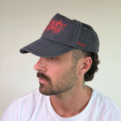 Soiree Hat / Distressed Grey + Red